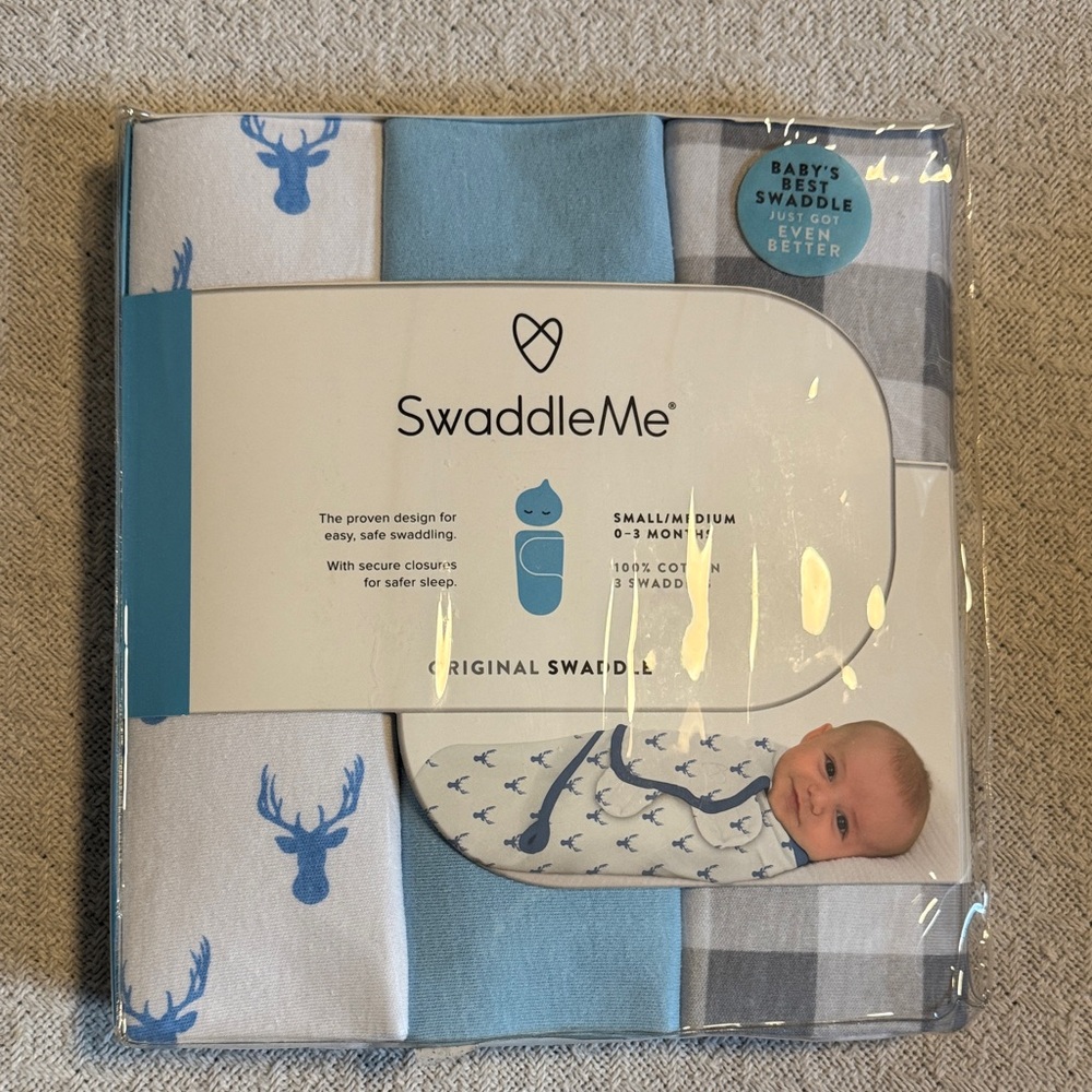 SwaddleMe Original Swaddle 3-Pack - Blue, White, and Gray